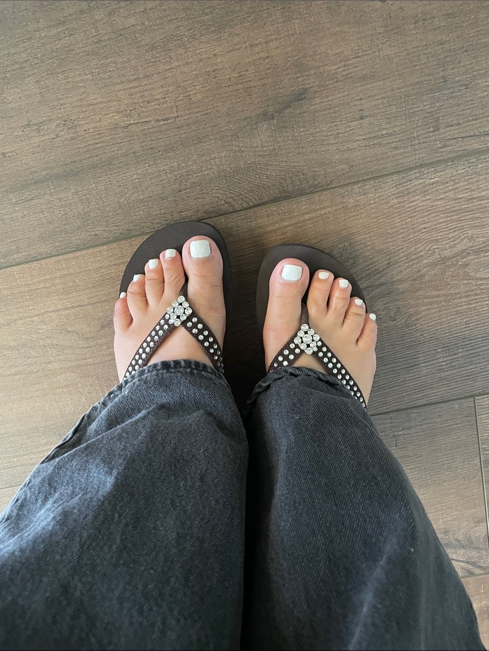 Yellow Box Black Jeweled Flip Flop Sandals
